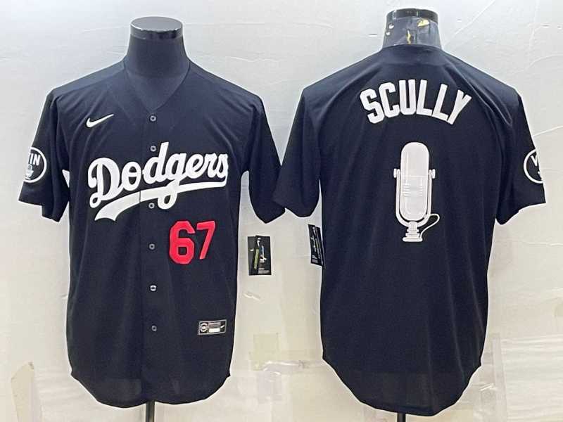 Mens Los Angeles Dodgers #67 Vin Scully Black Red Big Logo With Vin Scully Patch Stitched Jersey->los angeles dodgers->MLB Jersey